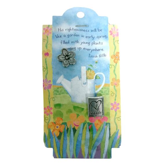 Inspirational Garden Hat Lapel Pin Pewter Tone Scripture Isaiah 61:11 π©βπΎπ±π - Picture 6 of 14